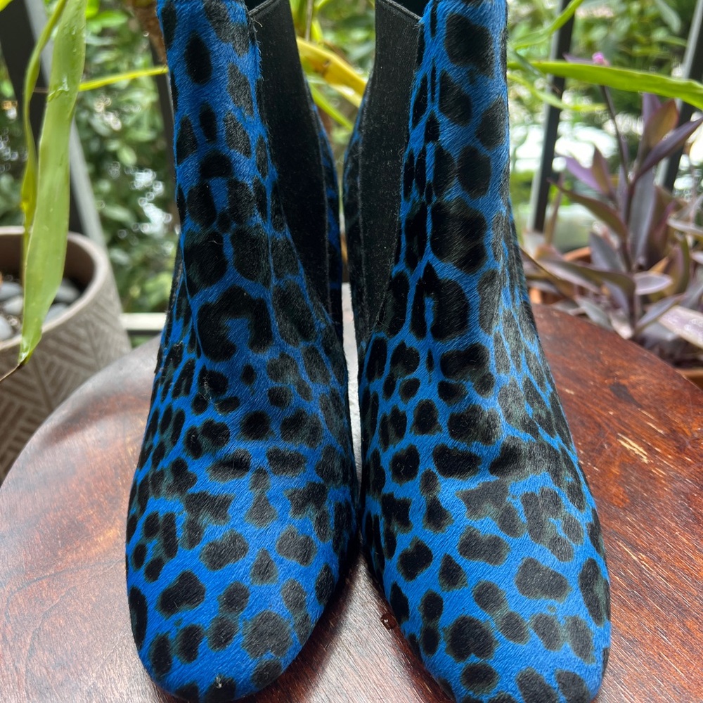 PS by Paul Smith Black and Blue Leopard Ankle Boots